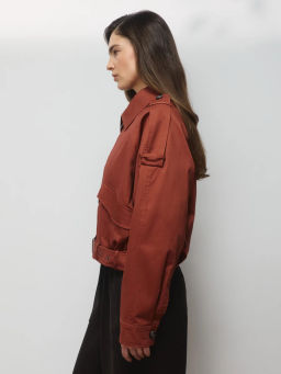 Хлопковая укороченная куртка с ремнем ZR2604102204-21 / Zarina  фото 4