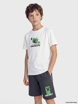 Bisiklet Yaka Minecraft Bask?l? Erkek ?ocuk Ti??rt