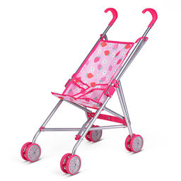 Коляска для кукол металлическая, складная, прогулочная, цвет розовый с звездами.