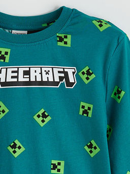 Bisiklet Yaka Minecraft Bask?l? Erkek ?ocuk Pijama Tak?m?
