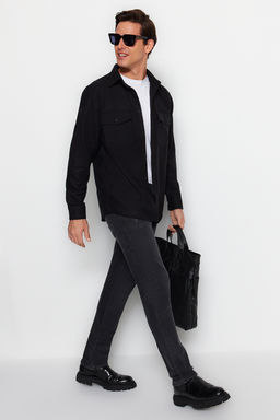TRENDYOL MAN Siyah Regular Parasut Cepli Kase K?sl?k Dokulu Ceket Gomlek TMNAW24GO00053 - Trendyolmilla фото 3