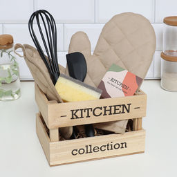 Набор подарочный Kitchen: варежка-прихватка, прихватка, кухонная лопатка, венчик, губка
