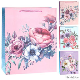 Цена за 12 шт. Пакет подарочный 18x23x10см Цветы / 5101M /уп 12/720/