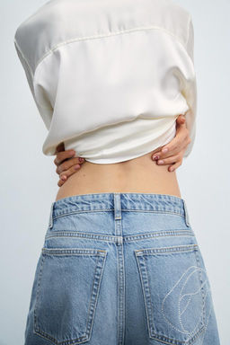 RELAXED OVERSIZE HIGH-WAIST RHINESTONE JEANS - Zara фото 4