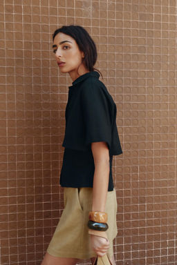 FITTED DOUBLE-LAYER LINEN BLEND SHIRT - Zara фото 10
