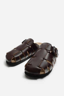 LEATHER CLOG CAGE SANDALS - Zara фото 6