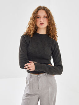 Yar?m Bal?k?? Yaka Dokulu Kad?n Triko Kazak