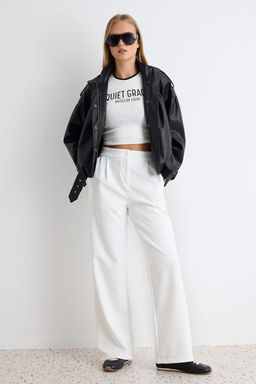 Beyaz Wide Leg/Geni_ Pa_a Dokuma Pantolon TWOAW22PL0139