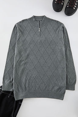 TRENDYOL MAN Gri Erkek Regular Yar?m Bal?kc? Yaka Baklava Triko Buyuk Beden Kazak TMNAW25AN00007 - Trendyolmilla фото 13