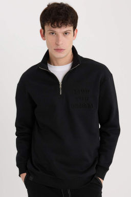 Comfort Regular Fit Rahat Kal?p Dik Yaka Fermuarl? Bask?l? Sweatshirt - Defacto фото 2