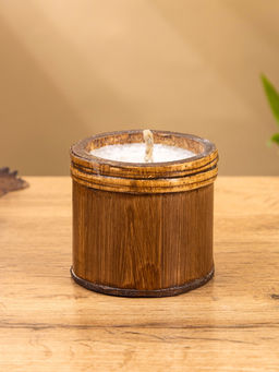 Свеча в бамбуке, 7×7×6 см, 100 мл, бежевая