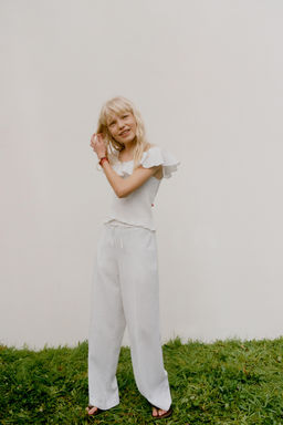 PANTAL?N RECTO CORD?N CON LINO / Blanco roto