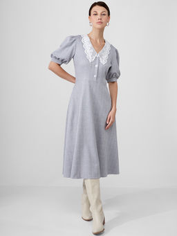 Платье с кружевным воротником OD-888-2 св.серый