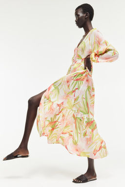 Vestido de crepe con cinturon de anudar