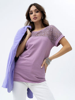 ВИДЕООБЗОР. Футболка с кружевом . 180-14,сухая роза - Binita фото 2