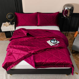 Велюровое покрывало в клетку и одна наволочка OVL035 160*220 - Ситрейд фото 2