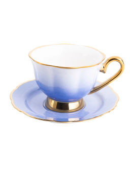 Чайный сервиз фарфоровый, 12 предметов (6 персон), цвет: розовый/золотой. арт. 0100-BLUE/GD-12.