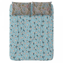 Простыня Евростандарт на резинке "Цветочная поляна" К 160х200см, свесы 29см, поплин 115г/м2, хлопок 100%, упаковка "классическая" ПВХ 28х41см, "Домашняя мода" (Россия)