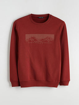 Bisiklet Yaka Bask?l? Erkek Kal?n Sweatshirt