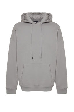 TRENDYOL MAN Premium Gri Oversize/Genis Kesim Ici Polar/S?cak Tutan Kapusonlu Sweatshirt TMNAW24SW00186 - Trendyolmilla фото 16