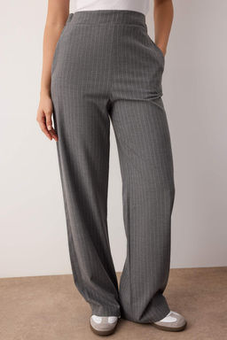 Antrasit Beli Lastikli Cizgili Genis Paca Pantolon TWOAW26PL00131 - Trendyolmilla фото 3