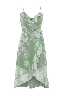 Yesil Cicek Kruvaze Midi Sifon Astarl? Dokuma Elbise TWOSS19EL0375