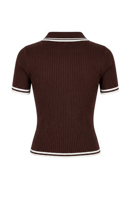Trendyolmilla Siyah*001-Kahverengi Basic Polo Yaka Ikili Paket Triko Ince Bluz TWOSS25BZ00503  фото 30