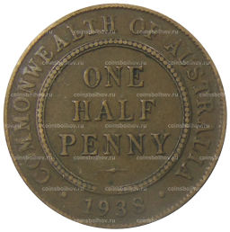 Монета 1/2 пенни 1938 года Австралия