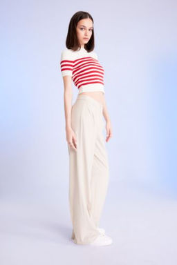 Standart Boy Pantolon Wide Leg Genis Bol Paca Basic Duz Yuksek Bel