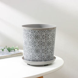 Горшок для цветов с поддоном Доляна «Кракле», 1.6 л, d=14 см, h=15.5 см, пластиковый, серый