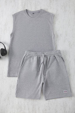 TRENDYOL MAN Gri Regular Fit Etiket Detayl? Atlet Sortlu Orme Pijama Tak?m? TMNSS25PT00028 - Trendyolmilla фото 5
