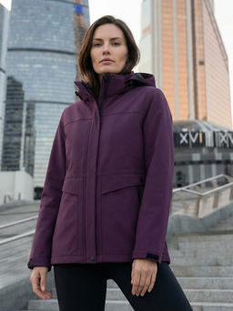 Ветровка женская софтшелл виндстоппер с капюшоном спортивная темно-синего цвета 9616_1TS - Valianly фото 59