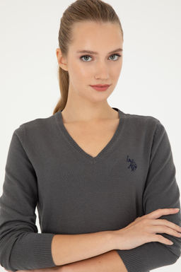 Женский базовый свитер антрацитового цвета с v-образным вырезом Неожиданная скидка в корзине - U.s. polo assn фото 2