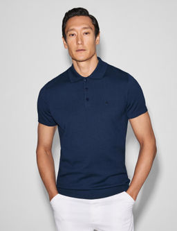Lacivert Slim Fit Polo Yaka Saf Pamuk Triko T-shirt