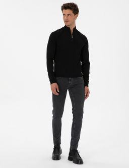 Siyah Slim Fit Dik Yaka Fermuarl_ Triko Kazak - Pierre cardin фото 4