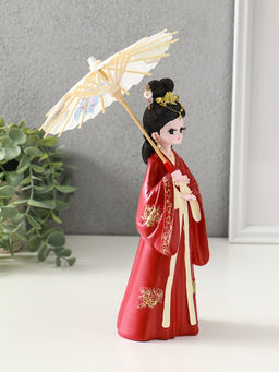 Фигура полистоун «Девочка в кимоно с зонтиком», красный, 12×13.8×25 см