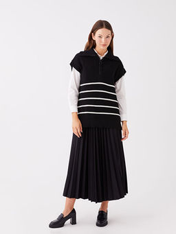 G?mlek Yaka ?izgili Oversize Kad?n Triko S?veter