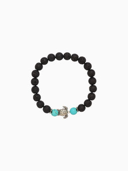 Браслет «Черепашка», длина 18 см, камень пирит, лава, чёрный, бирюзовый