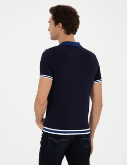 Lacivert Slim Fit Fermuarl_ Polo Yaka Triko T-shirt