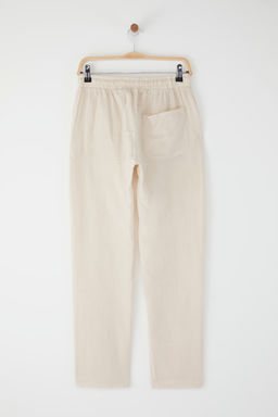 Tas Erkek Muslin Kumas Keten Gorunumlu Yazl?k Beli Lastikli %100 Pamuklu Pantolon TMNSS25PL00031