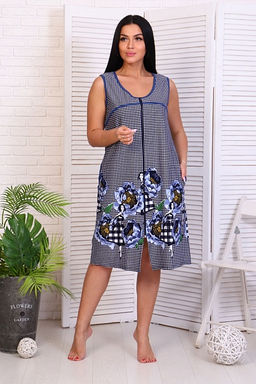 Халат женский на молнии с карманами, синий купон (841-2) - Плиона фото 2