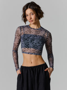 Лонгслив укороченный женский серый из сетки