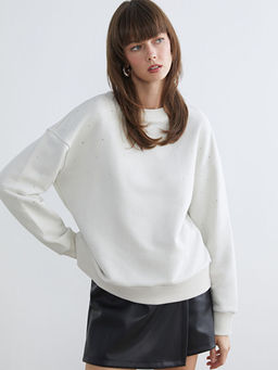 Bisiklet Yaka Ta?l? Oversize Kad?n Sweatshirt
