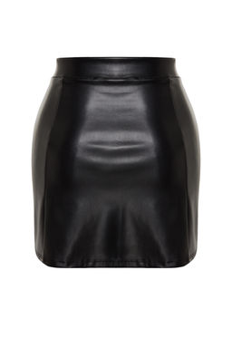 TRENDYOLMILLA Siyah Suni Deri Yuksek Bel Mini Etek TWOAW24ET00154 фото 15