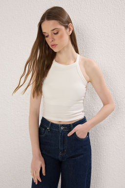 Ekru Ici Pedli Bra Detayl? Fitted/Vucuda Oturan Orme Atlet TWOSS25AL00026