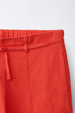 PANTAL?N WIDE LEG CORD?N CON LINO / Rojo - Zara фото 3