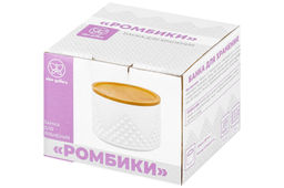 Банка д/хранения и запекания 250 мл 9,3*9,3*7 см "Ромбики" + дер. крышка-подставка с сил. упл.