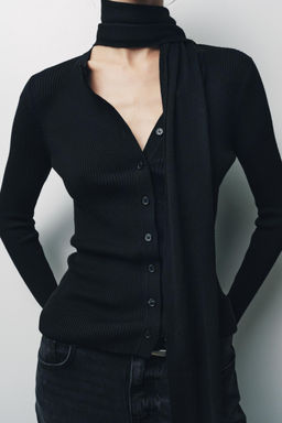 RIB KNIT CARDIGAN WITH SCARF - Zara фото 5