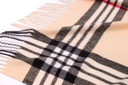 Платок женский теплый с кистями, с полосками MAGROM, светло-бежевый, 100x100 см, из вискозы и шерсти