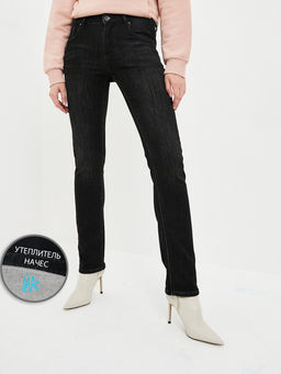 Утепленные женские джинсы прямого кроя с начесом